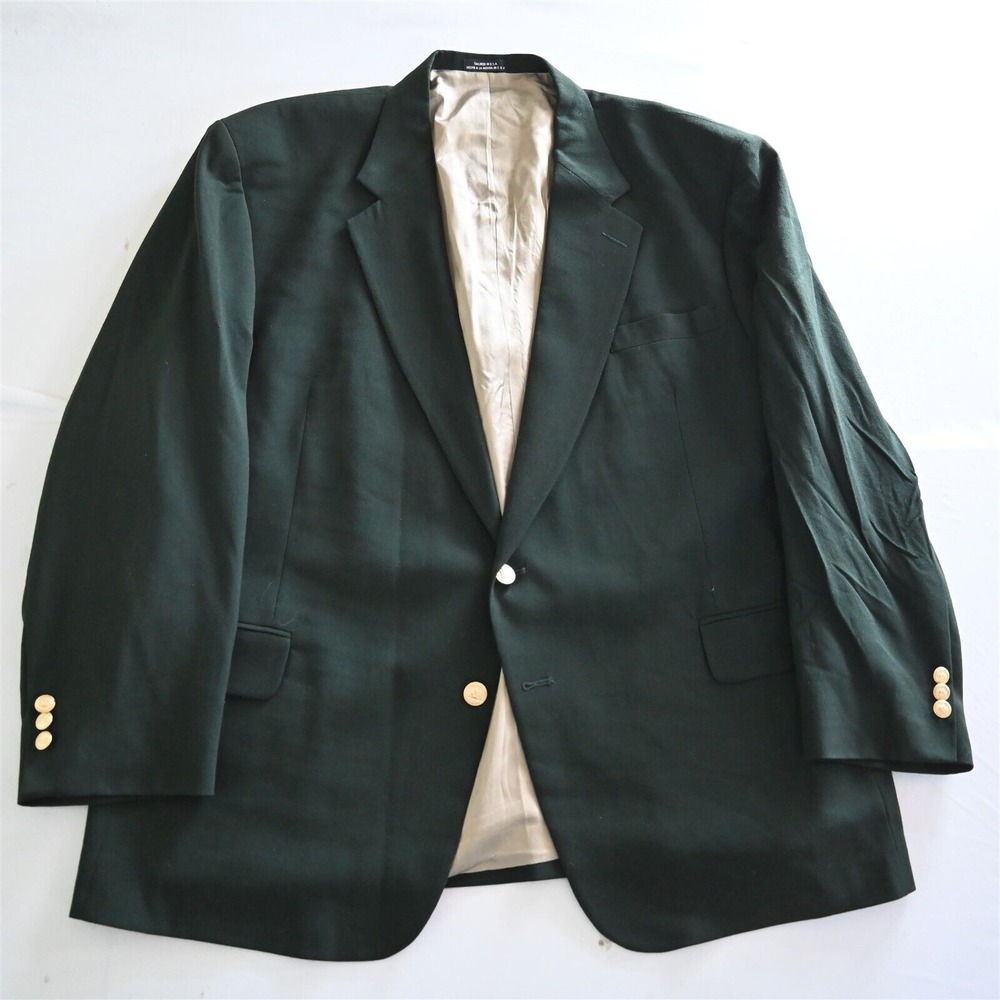 Vtg Stafford 48R Dark Green Gold‎ Button Masters Mens Blazer Sport Coat Jacket